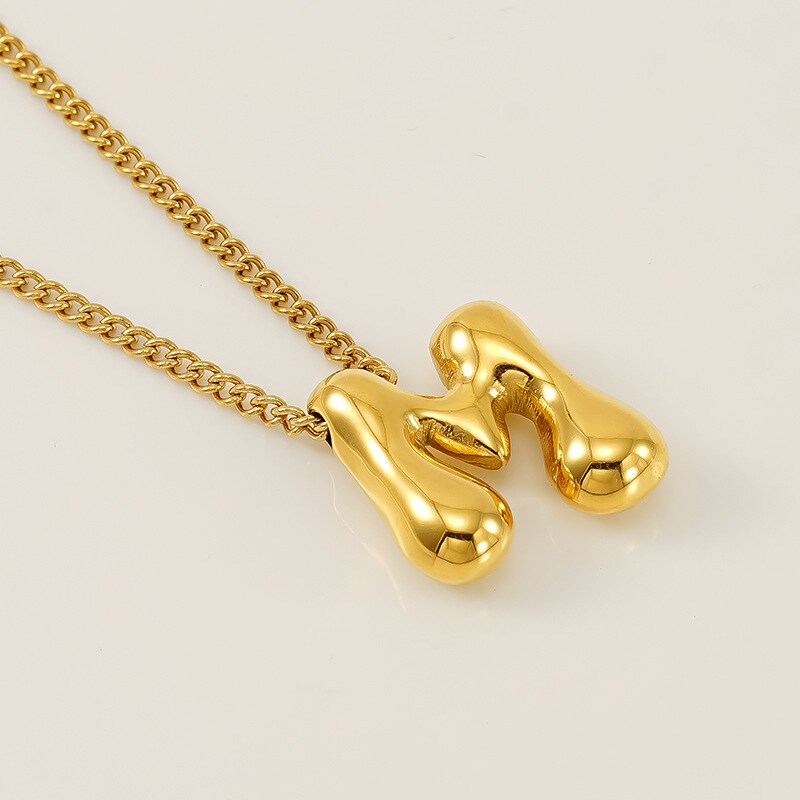 Gold color / 1 Piece Simple Series Daily Letter M Titanium Steel 18K Gold Plated Unisex Pendant Necklaces Picture13